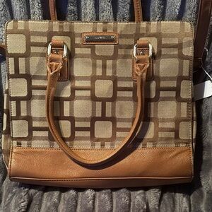 Nine West Brown and Tan Shoulder Bag with Geometric Design